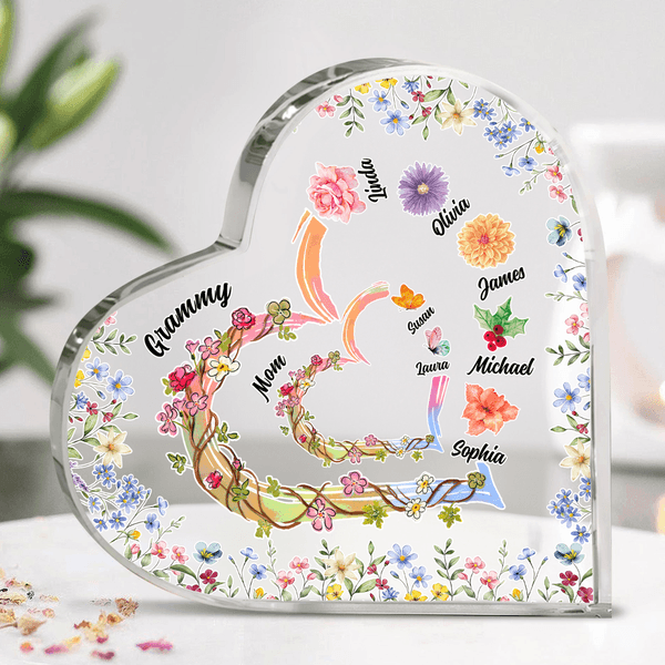 Targa in acrilico a forma di cuore con nomi, decorazione per la casa, regalo per la festa della mamma e della nonna.