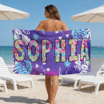 Personalisierte Toile De Jouy Graffiti Floral Quick Dry Oversized Strandtuch mit Namen Sommer Urlaub Reise Essentials Geburtstag Geschenk für Freund Familie