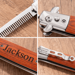 Personalised Wooden Stainless Steel Foldable Men's Beard Comb with Engraving Name Text and Gift Box Father's Day Wedding Gift for Groomsmen Fathers