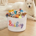 Personalised Cotton Rope Dog Cat Toy Storage Basket with Name and Pattern Pet Birthday Anniversary Gift for Pet Owner Lover