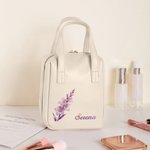 Personnalisé Aquarelle Fleur Naissance PU Leather Handheld Makeup Bag with Name Birthday Anniversary Gift for Woman Girlfriend Sister