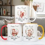 Personalised Heart Wreath Cute Mom-Kid Animals Ceramic Coffee Mug with Text and Coaster Daily Use First Mother's Day Gift for Mom