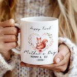 Personalised Heart Wreath Cute Mom-Kid Animals Ceramic Coffee Mug with Text and Coaster Daily Use First Mother's Day Gift for Mom