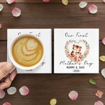 Personalised Heart Wreath Cute Mom-Kid Animals Ceramic Coffee Mug with Text and Coaster Daily Use First Mother's Day Gift for Mom