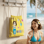 Personalizzato colorato personaggio dei cartoni animati stelle coulisse borsa con nome attività all'aperto spiaggia festa di compleanno regalo per le ragazze donne Besties