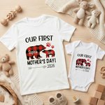 Personalised Cute Bear Bunny Fantasy Unicorn 100% Cotton Baby Bodysuit T-shirt Matching Outfit with Name First Mother's Day Gift for Newborn New Mom
