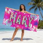 Personalized Toile De Jouy Graffiti Floral Quick Dry Oversized Beach Towel with Name Summer Vacation Travel Essentials Birthday Gift for Friend Family