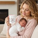 Personalised Heart Wreath Cute Mom-Kid Animals Ceramic Coffee Mug with Text and Coaster Daily Use First Mother's Day Gift for Mom