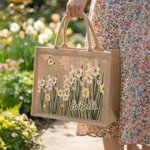 Personalisierte Jute Tasche mit Blütenpracht-Design und Namen | große Kapazität | Tote Bag | Muttertag Geburtstag Geschenk für Frauen