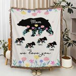 Personalisierte Familie Bären Blume weiche Decke mit Quasten 1-8 Namen und Titel Home Decor Geburtstag Muttertag Geschenk für Mama Oma