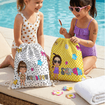Personalizzato colorato personaggio dei cartoni animati stelle coulisse borsa con nome attività all'aperto spiaggia festa di compleanno regalo per le ragazze donne Besties