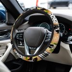 Personalisierte 3 Haustier Foto Plaid Design Auto-Lenkrad-Abdeckung mit Namen Geburtstag Jahrestag Geschenk für Tierliebhaber Autobesitzer