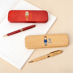Personalized Professional Cartoon Character  Wooden Ballpoint Pen and Case Set with Name Office Supplies Birthday Gift for Colleague Workmate