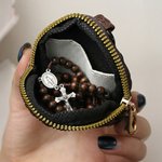 Sac de rangement pour chapelet en cuir PU avec nom et clip de suspension Usage quotidien Cadeau religieux de baptême pour chrétiens