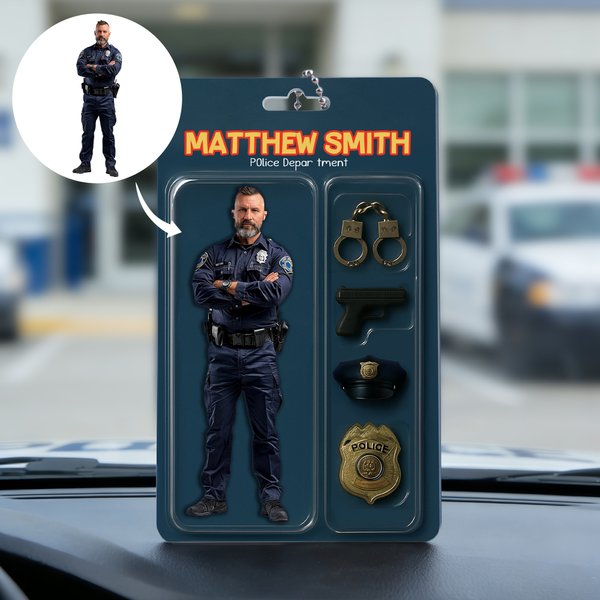 Gepersonaliseerde foto 3D-effect Cartoon brandweerman politie acryl sleutelhanger met afdeling positie en naam verjaardagscadeau voor brandweerman politie
