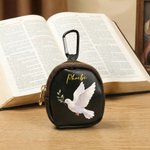 Sac de rangement pour chapelet en cuir PU avec nom et clip de suspension Usage quotidien Cadeau religieux de baptême pour chrétiens