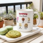 Personalisierte 1-10 Cartoon Cookie Wafer 11oz 15oz Keramik-Kaffeebecher mit Namen und Titel Muttertag Geburtstag Geschenk für Mama Oma