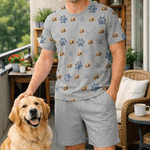 Personalisierte Multicolor Paw Print Lip 1-5 Face Fotos Familie Pyjama Set täglich tragen Vatertag Muttertag Geburtstag Geschenk für Mann Frau