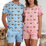 Personalisierte Multicolor Paw Print Lip 1-5 Face Fotos Familie Pyjama Set täglich tragen Vatertag Muttertag Geburtstag Geschenk für Mann Frau
