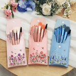 Personalised Birth Flower Butterfly PU Leather Makeup Brush Bag with 8 Pcs Makeup Brushes Travel Essentials Mother's Day Birthday Gift for Women