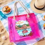 Gepersonaliseerd Zwembad Vakantie Cartoon Meisje Holografisch Transparant Tasje met Naam Zomerfeest Vakantiegeschenk voor Vrouwen Meisjes