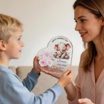 Personalized Happy 1st Mother's Day Cute Animal Heart-shape Acrylic Plaque with Name Desk Decor Mother's Day Birthday Gift for Mom