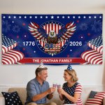 Personalised 250th Anniversary American Flag Fireworks Eagle Party Banner with Text Independence Day Gift for American