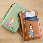 Personalized Portable PU Leather Passport Holder Wallet with Wristband, Custom Cartoon Character & Name, Birthday Gift for Travel Lovers
