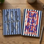 Personalised Sardine Mackerel Flounder Striped A5 Spiral Notebook with Name and 60 Lined Pages Birthday Gift for Fishing Enthusiasts
