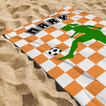 Personalized Plaid Soccer Silhouette Quick-Dry Oversized Sport Beach Towel with Name and Number Beach Pool Party Birthday Gift for Football Lover