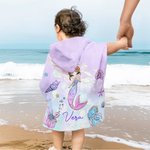 Gepersonaliseerd Zacht Strandlaken met Capuchon Zeemeermin en Naam Ideaal voor Zomervakantie of Stranddagen Leuk Verjaardagscadeau voor Meisjes