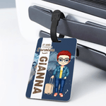 Étiquette de bagage personnalisée avec nom et personnage de dessin animé - Cadeau d'anniversaire vacances pour amoureux de voyage