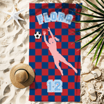 Personalized Plaid Soccer Silhouette Quick-Dry Oversized Sport Beach Towel with Name and Number Beach Pool Party Birthday Gift for Football Lover