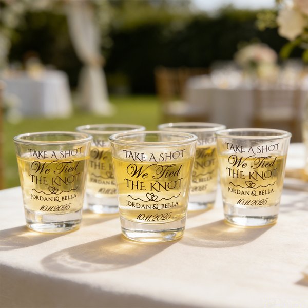 Personalized Take A Shot We Tied the Knot Shot Glasses with Name Set of 2 Bachelor Party Wedding Gift