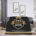 Personalized Multicolor Graduation Hat Soft Fleece Blanket with Year School Name and Warm Text Class of 2026 Gift for Graduate