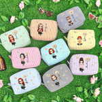 Personalized Multicolour Birth Flower Cartoon Character Striped Makeup Bag with Name Daily Travel Essential Birthday Mother's Day Gift for Women