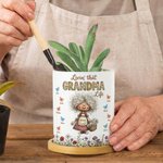 Spersonalizowana ceramiczna doniczka z imieniem i bambusową tacą z postacią babci z kreskówki Prezent na Dzień Matki dla mamy i babci