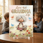 Personlig akvarell mormor tecknad karaktär akrylplatta med namn heminredning mors dag födelsedagspresent till mormor