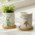 Maceta de cerámica personalizada con retrato de caballo, base de bambú y nombre Regalo de cumpleaños para propietario amante de los caballos