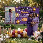Personalized Congrats Photo Golden Balloon Graduation Banner with Name School Name and Year Party Decor Graduation Gift for Graduates