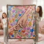 Personalized Oil Painting Style Flower Holding Hands Soft Throw Blanket with Tassels and Name Home Decor Mother's Day Birthday Gift for Mom Kids