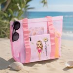 Personalizzato personaggio dei cartoni animati nascita fiore Mesh spiaggia Tote Bag con nome vacanze estive piscina regalo di compleanno per le donne ragazze