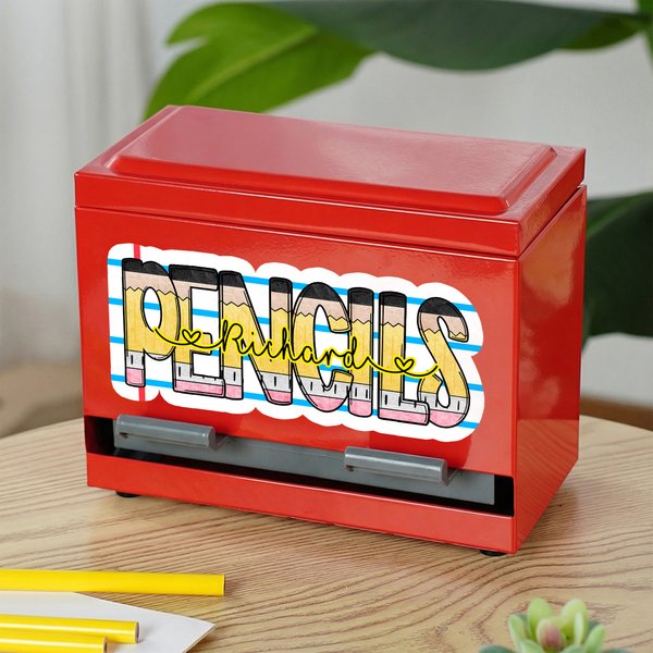 Personalized Notebook Pencil Design Decal Pencil Dispenser with Text Classroom Decor Back to School Appreciation Gift for Teacher