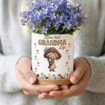Spersonalizowana ceramiczna doniczka z imieniem i bambusową tacą z postacią babci z kreskówki Prezent na Dzień Matki dla mamy i babci