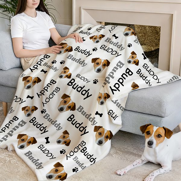 Personalizada Perro Gato Foto Avatar Pata Impreso Hueso Suave Manta con Nombre Multicolor Decoración del Hogar Regalo de Cumpleaños para los amantes de las mascotas
