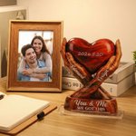 Personalised Intertwined Hands Heart Acrylic Ornament with Names and Date Desk Decor Anniversary Valentine's Day Gift for Couple
