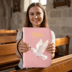 Personalised Multicolour Christian Pattern PU Leather Bible Book Cover with Name Zipper and Carry Handle Baptism Religious Holiday Gift for Christians