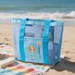 Personalizzato personaggio dei cartoni animati nascita fiore Mesh spiaggia Tote Bag con nome vacanze estive piscina regalo di compleanno per le donne ragazze