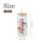 Personalized Birth Flower Text Date 20 oz Frosted Glass Cup with Straw and Lid Wedding Anniversary Engagement Gift for Bride Woman