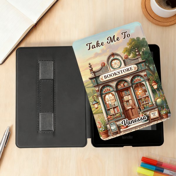 Personalized Exquisite Bookstore Pattern Kindle Case with Name Anniversary Birthday Gift for Bookworms Book Lovers